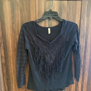 Free People Midnight Crochet Fringe light sweater. Super cute.